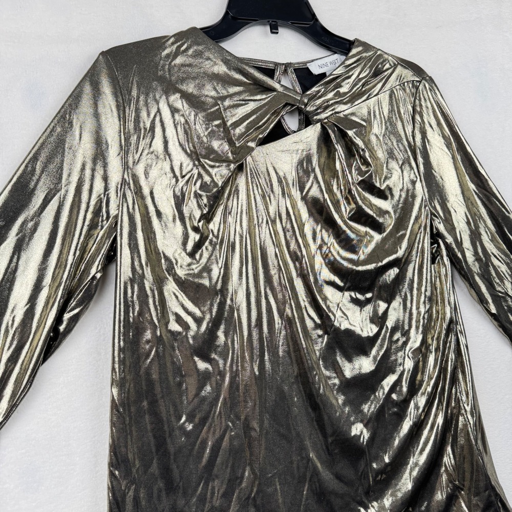 Nine West Womens Metallic Gold‎ Long Sleeve Top Cutout M Medium